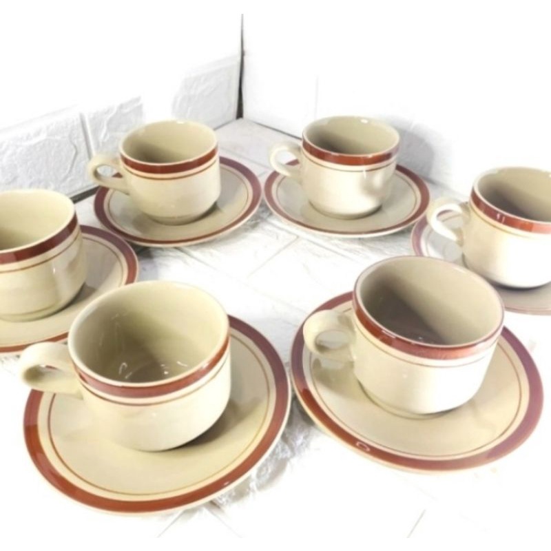COFFEE / TEA SET - 1 SET CANGKIR & LEPEK - KERAMIK - LUCKY , HOME LINE ,AKURA , VENESIA