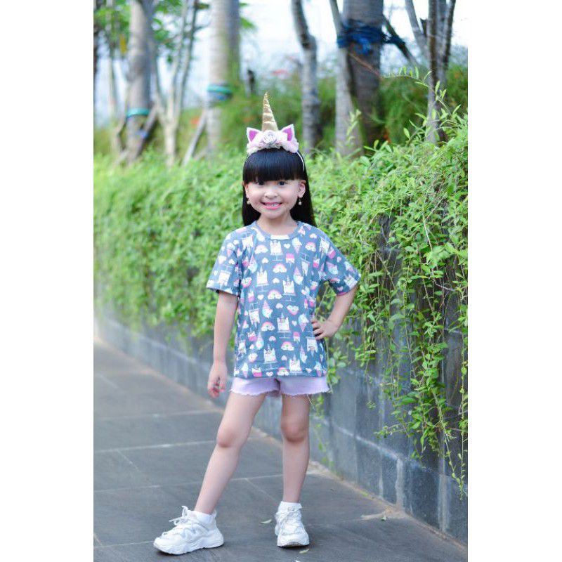 Kaos Anak Perempuan Murah Fullprint/Printed Tee Motif Unicorn