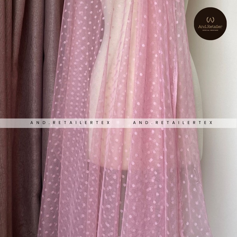 Bahan Kain Tile Tulle Tule Dot Polkadot Warna Dusty Pink