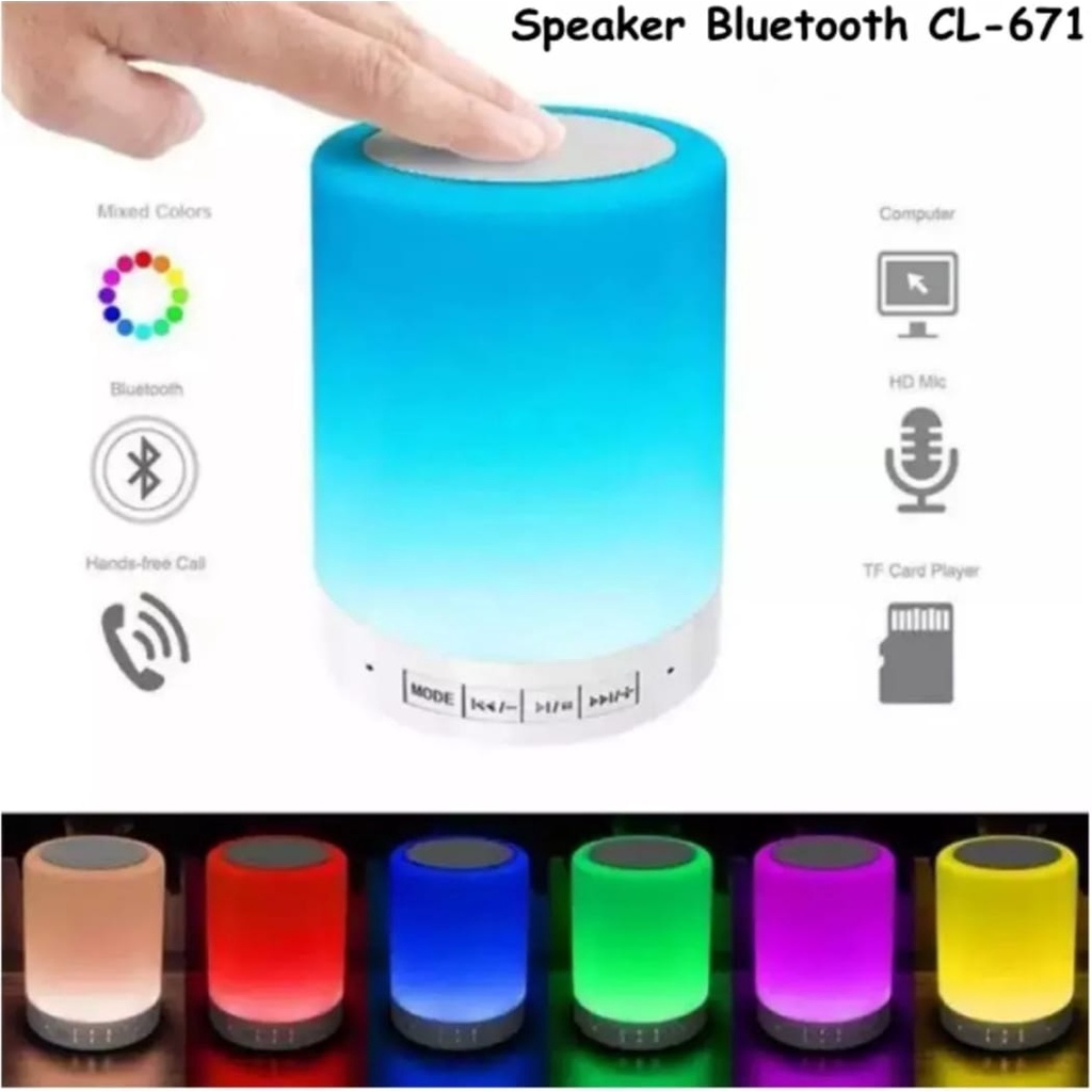 Speaker Wireless Bluetooth CL-671 Smart Touch Portable Lamp Support All Smartphone-Speker Salon Aktif Warna Random Murah Dengan LED Cahaya Lampu Tidur Compatible With Microsd Flashdisk RadioFM-Spiker CL 671 Mono Stereo Full Extra Bass Suara Jernih