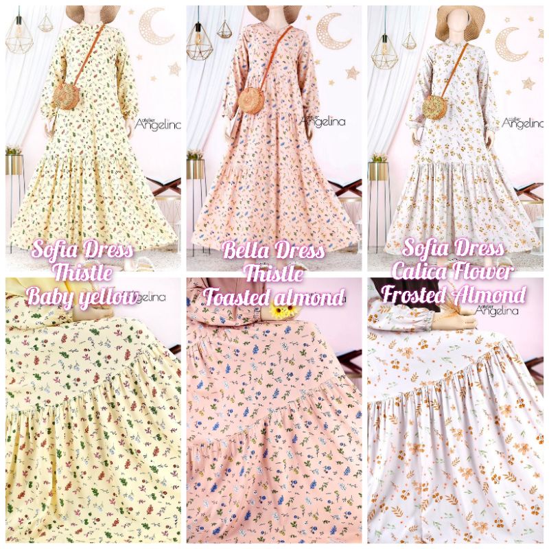 Sofia Bella Dress Thistle Toasted Almond Baby Yellow Calica Flower Frosted Almond Size S By Atelier 