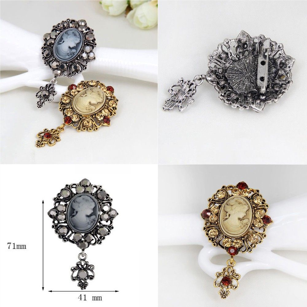 Needway  Crystal Pin Brooch Antique Victorian Stone Cameo Brooch Flower Princess Wedding Party Used for Jewellery Gift Vintage Women Pendant/Multicolor