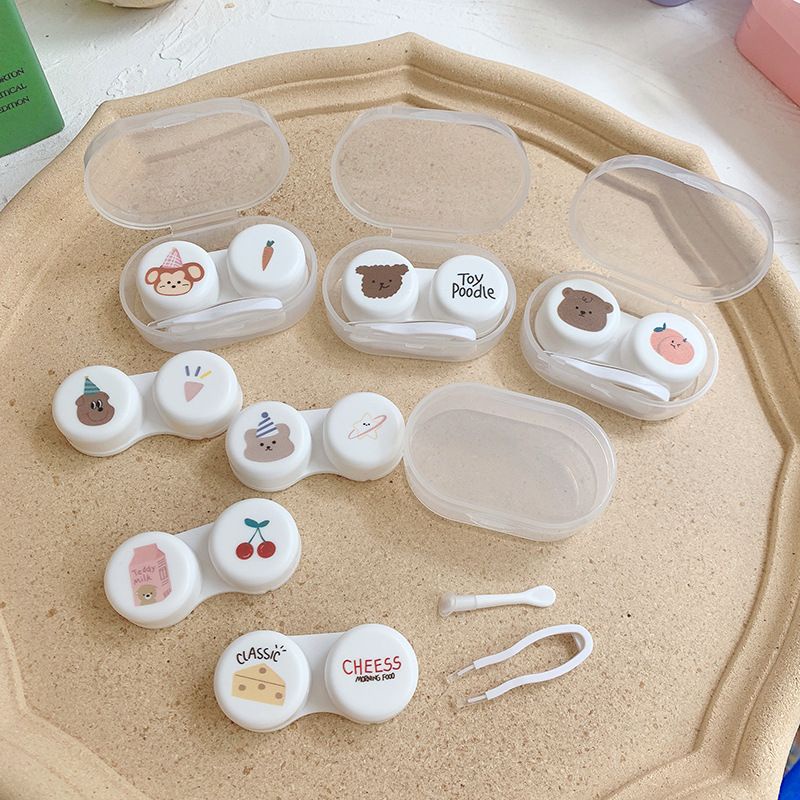 KARREN SOFTLENS CASE TRANSPARAN / TEMPAT SOFTLENS KARAKTER CUTE ANIMAL / KOTAK LENSA +CAPITAN + TONGKAT / TEMPAT PENYIMPANAN KOTAK SOFTLENS MINI BEAR TRAVEL MINI KIT / WADAH SOFLEN