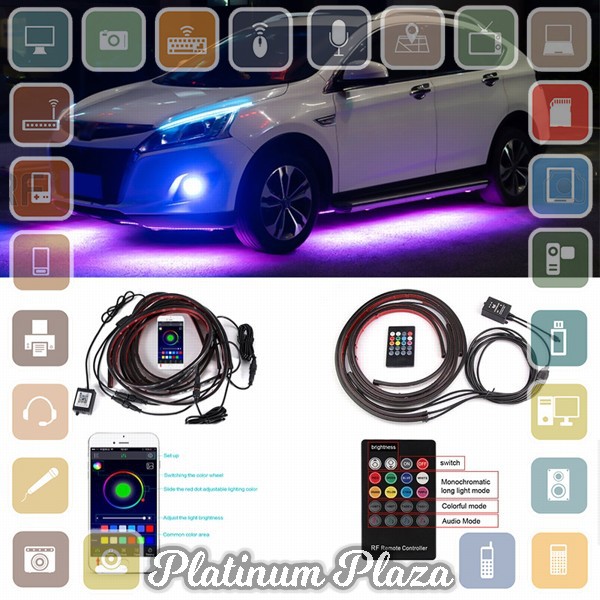 JIAMEN Lampu LED Strip Mobil RGB Underglow Car Body 90/120 cm 4PCS with Bluetooth App`2S1TN2-- Black