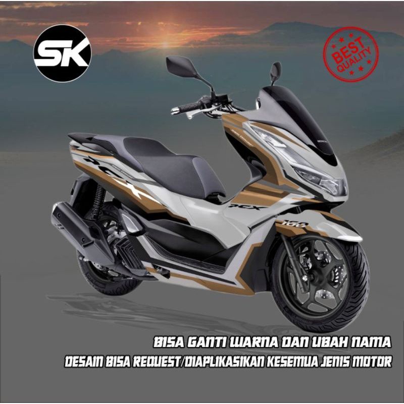 decal pcx 160 coklat putih full body grafis