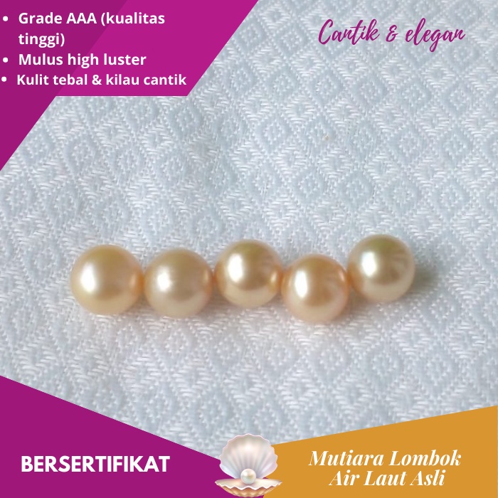 BUTIRAN MUTIARA LOMBOK AIR LAUT ASLI GRADE AAA GOLD BERSERTIFIKAT MLL007