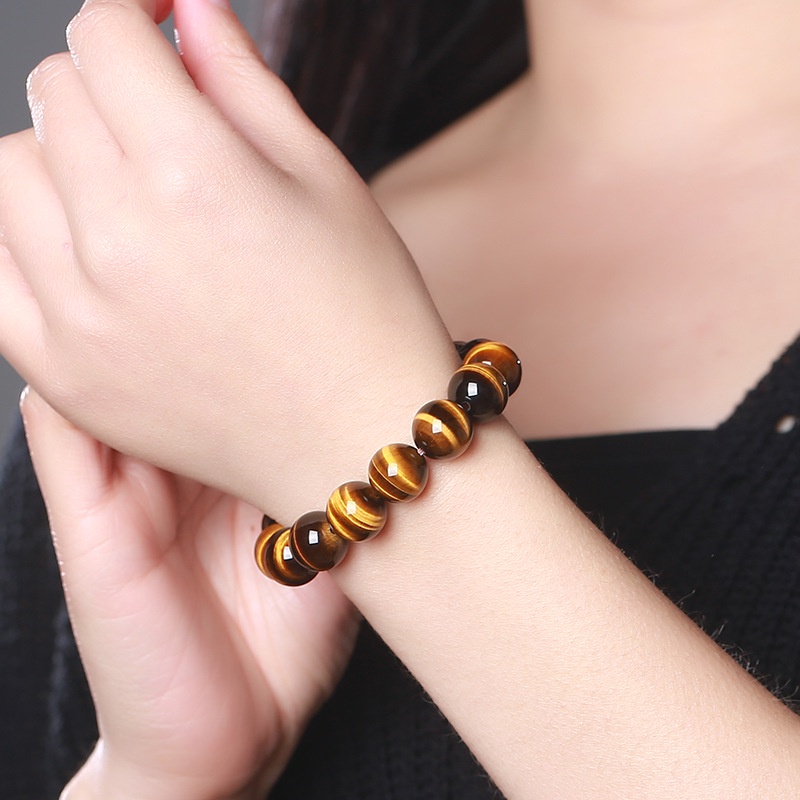 Bulu Mata Palsu Handmade Ukuran 8mm ​Gelang Manik-Manik Batu Tiger Eye Alami Adjustable Untuk Unisex