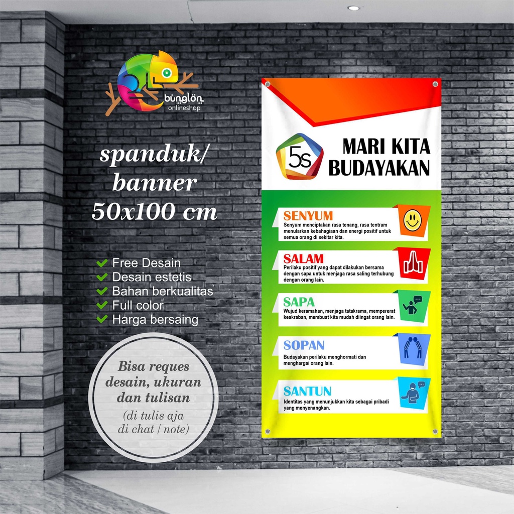 Jual Size 50x100 Cm, Spanduk Banner 5S Untuk Sekolah | Shopee Indonesia