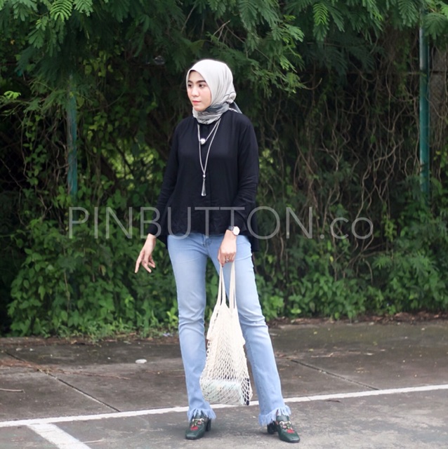 Kemeja Wanita Katun Rayon Polos Lengan Panjang - LOOSE SHIRT BLACK-8