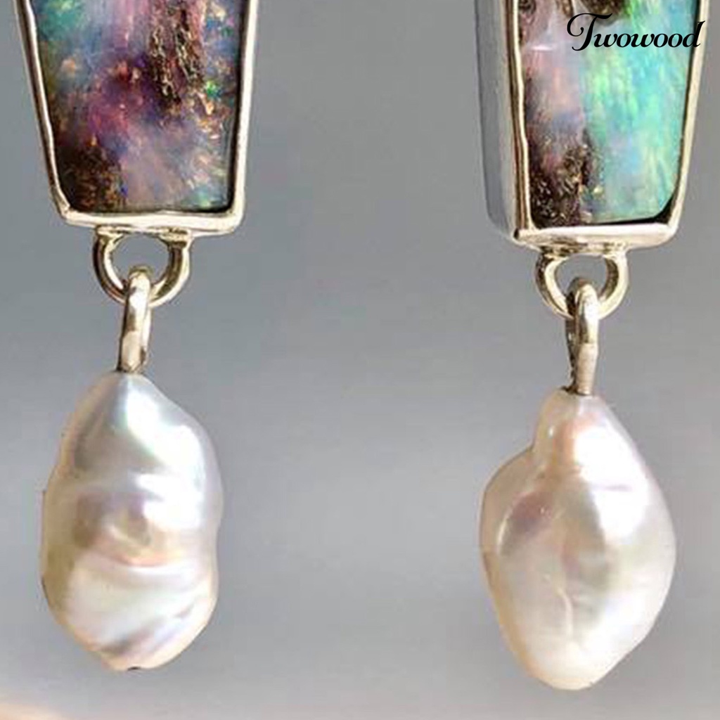 Twowood 1 Pair Women Drop Earrings Colorful Faux Stone Faux Pearl Exquisite Rhinestone Shiny Hook Earrings for Daily Wear