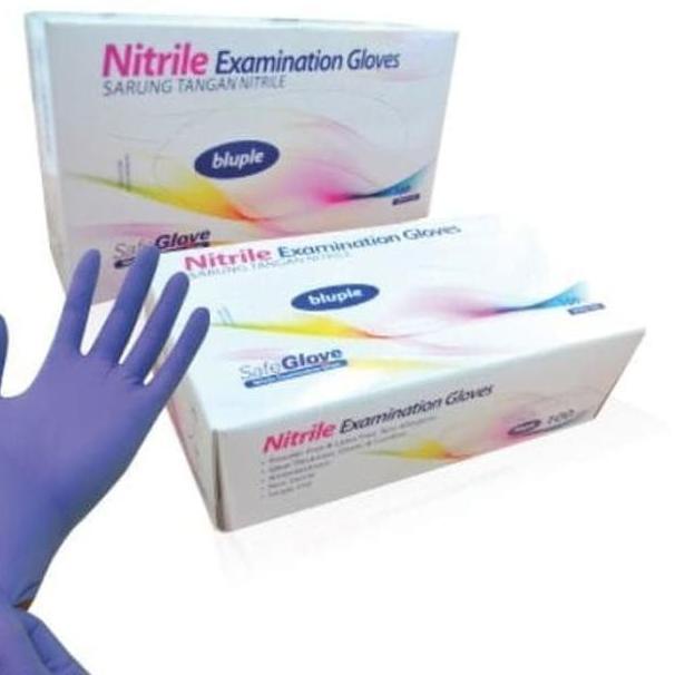 ✼ Sarung Tangan Karet / Sarung Tangan Nitrile Examination Glove Safe Glove Bluple / Safe Glove Blupl