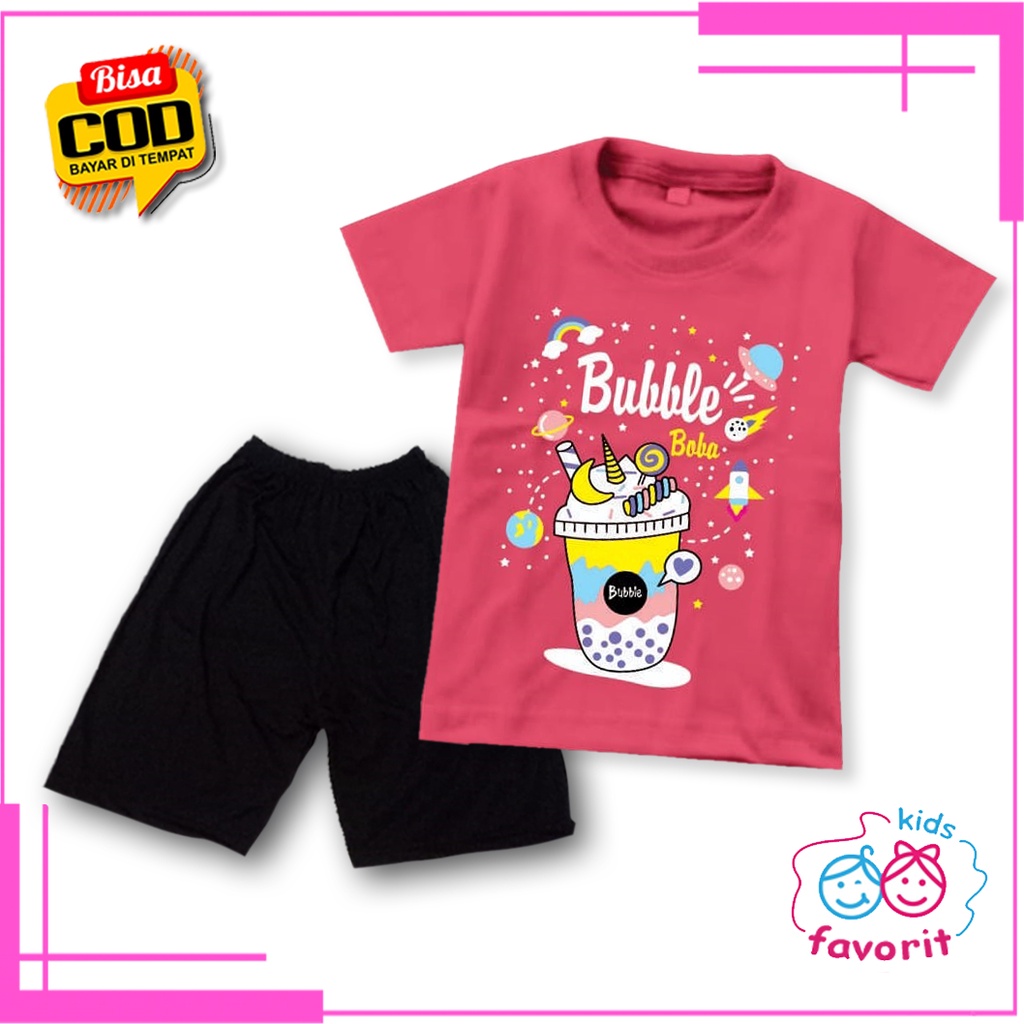 Favorit kids setelan baju anak perempuan lengan pendek gambar bubble Boba