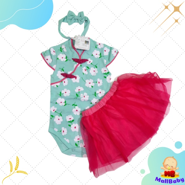 Baju Bayi Perempuan 0 3 6 9 Bulan Setelan Jumper Rok Shanghai Bonus Bandana Sakura