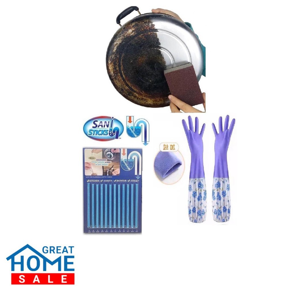 Paket Hemat Kebersihan Dapur (Sarung Tangan Dapur + spon kerak panci + Sani Stick)