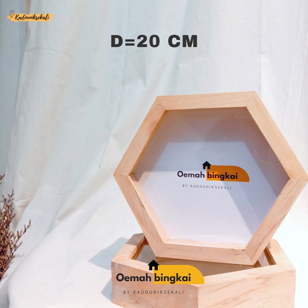 FRAME/PIGURA KAYU/WOODEN FRAME 3D SEGI ENAM/HEXAGONAL COCOK UNTUK PAJANGAN HADIAH ULTAH PERNIKAHAN