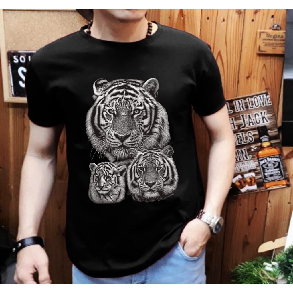 Kaos Distro Pria Lengan Pendek Motif Macan Positif MC-08 / Shalch Trendy