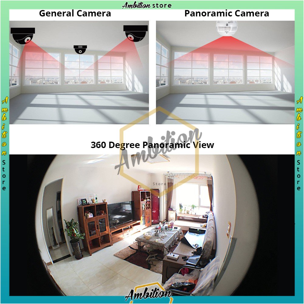 V380 Lampu Bohlam VR Spy Cam Owlcam KAMERA CCTV LAMPU IP WIRELESS 2 MP PANORAMA FISHEYE V380 A9