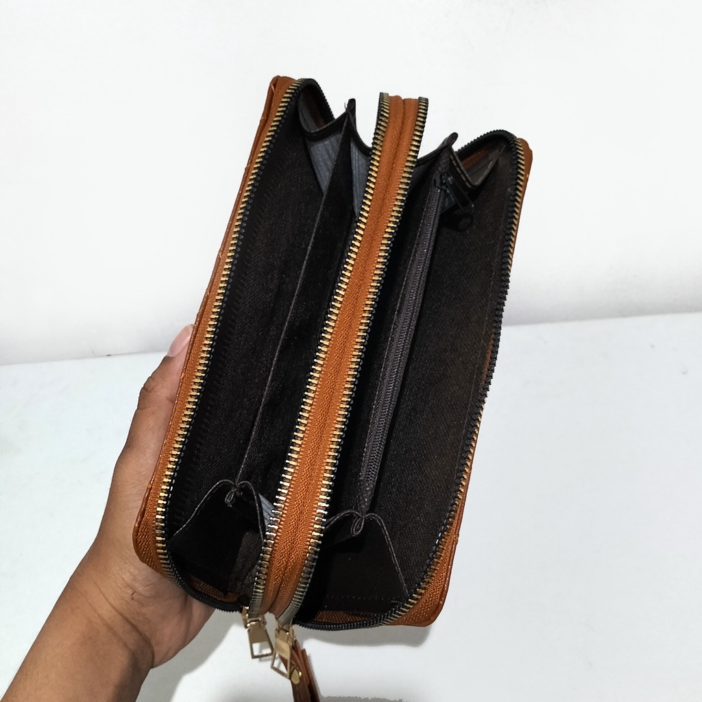 Dompet panjang wanita kulit sintetis motif bordir garis dompet wanita remaja dewasa kekinian terbaru