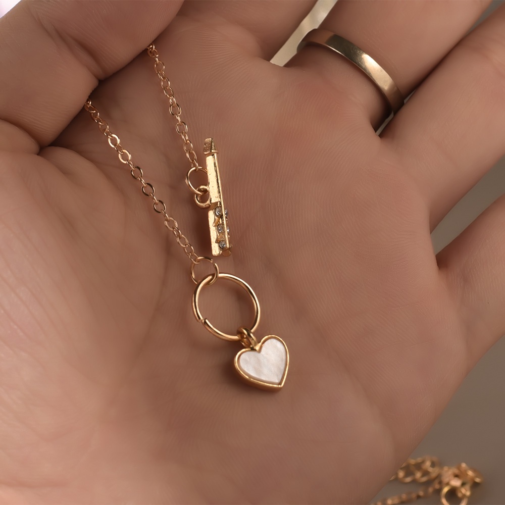 Kalung Rantai Liontin Hati Bahan Alloy Gaya Korea Untuk Wanita