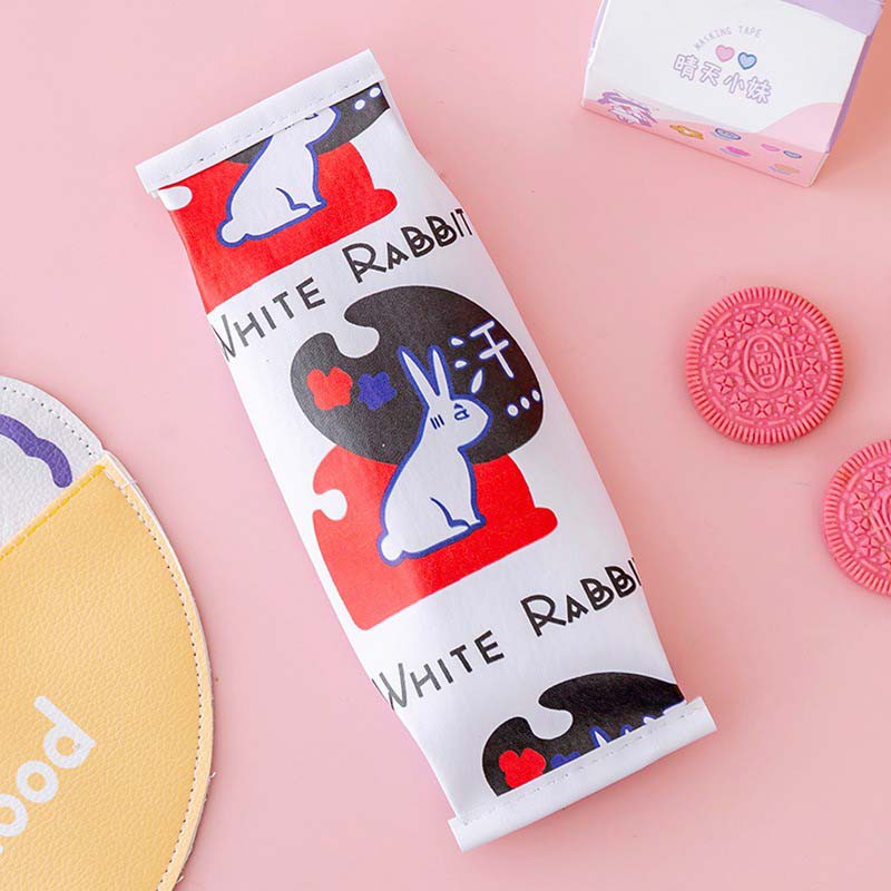 OVERFLOWS.ID Tempat Pensil Unik Milk Cookies Kotak Pensil Bungkus Jajan Ciki Snack-Kelinci Putih