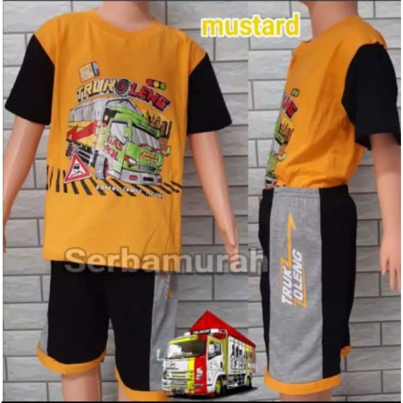 KAOS ANAK SETELAN BUS TOLELET/ TRUK OLENG/MIXUE ANAK LAKI LAKI LENGAN PENDEK KATUN TEBAL