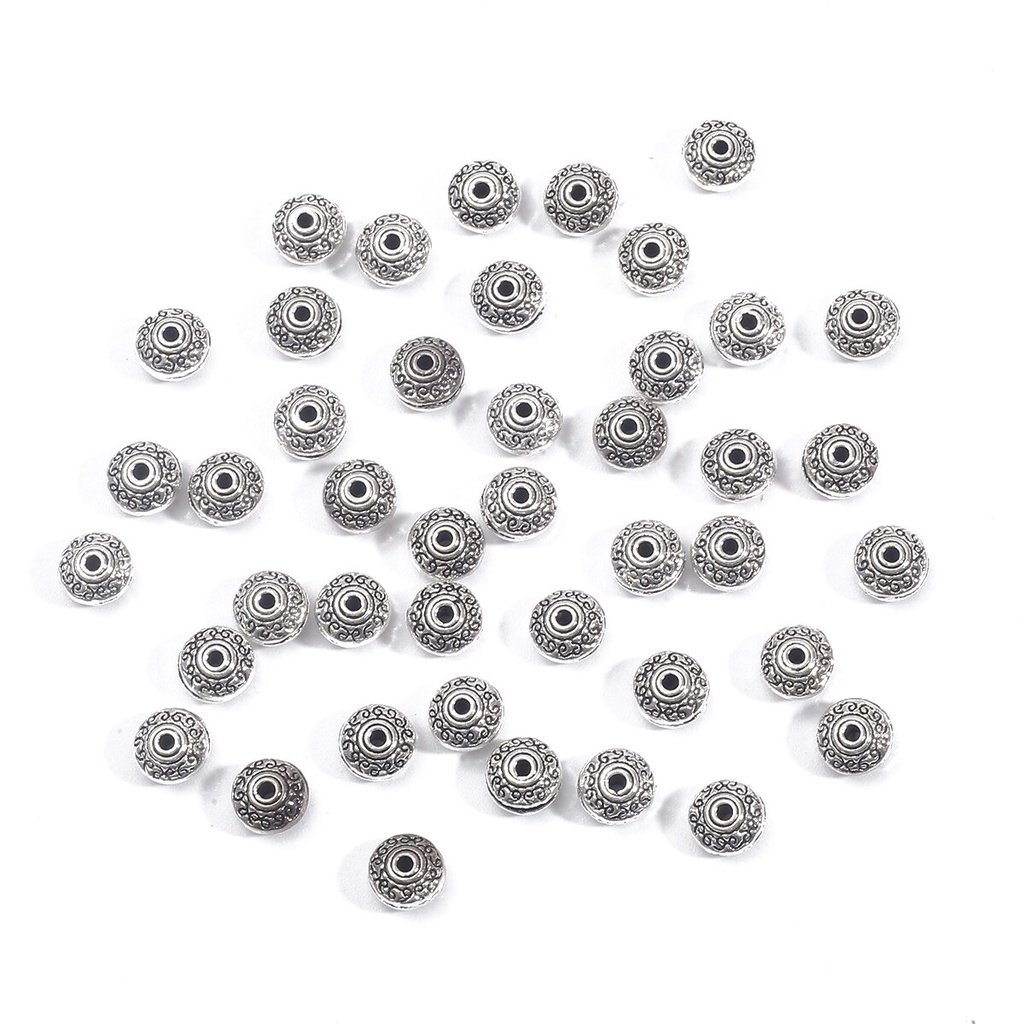 30 Pcs/50 Pcs 6Mm 7Mm Campuran Tibet Perak Disepuh Manik-manik untuk Membuat Perhiasan Gelang DIY Kerajinan Temuan Natal Perlengkapan Ornamen