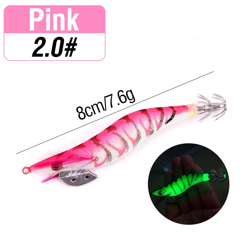 1pc Umpan Pancing Cumi-Cumi / Udang Luminous Bahan Kayu Ukuran 8cm / 10cm / 12cm-Pink-2.0#