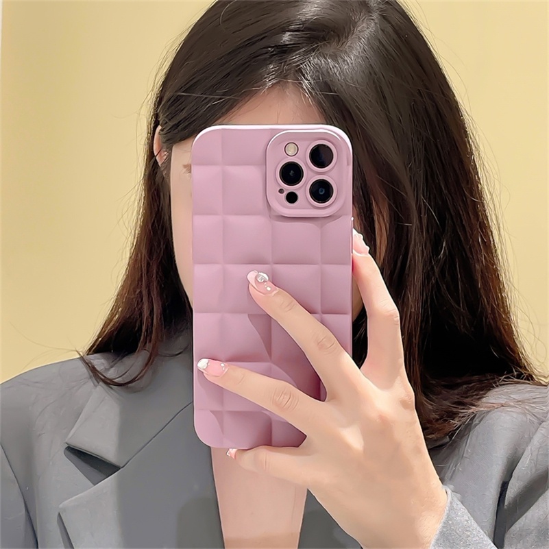 Soft Case Pelindung Lensa Bentuk Kotak 3D Warna Ungu Untuk iPhone 14 13 12 11 Pro Max SE 2020 Xr X Xs Max iPhone 7 8 6 6s Plus