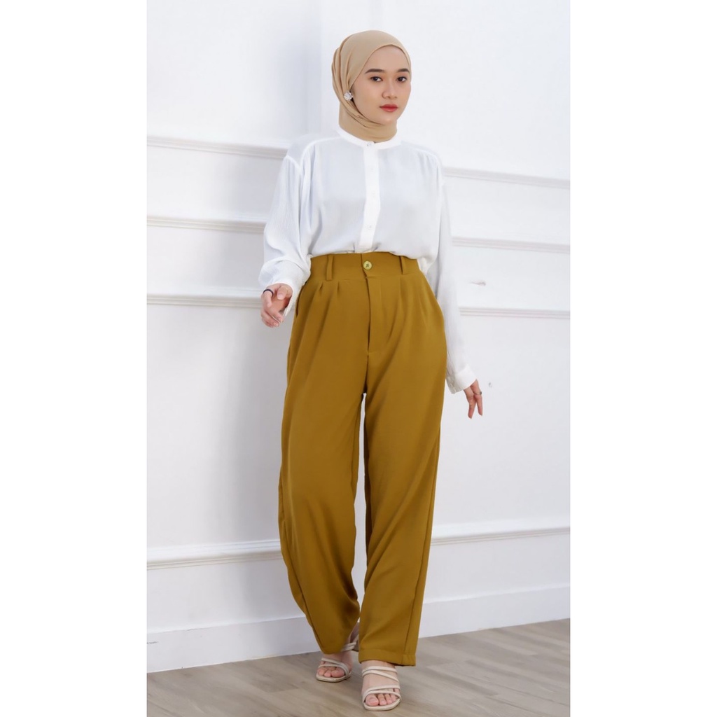 Ayasha Hijab - Jena Cullote Celana Kulot Kancing Crinkle Airflow Highwaist Pants Wanita