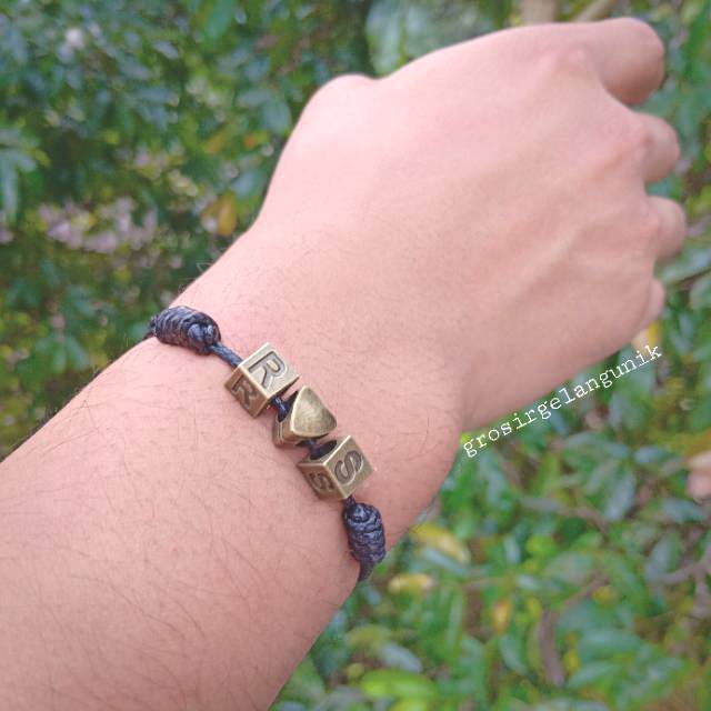 Gelang Single Waterproof Cube Initial Custom INISIAL NAMA HANDMADE [Kode Model : G146]