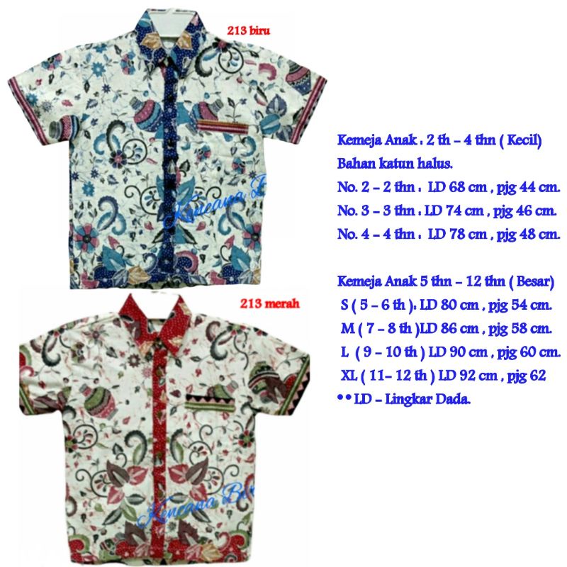 213 kemeja batik anak laki perempuan seragam seragam hem batik