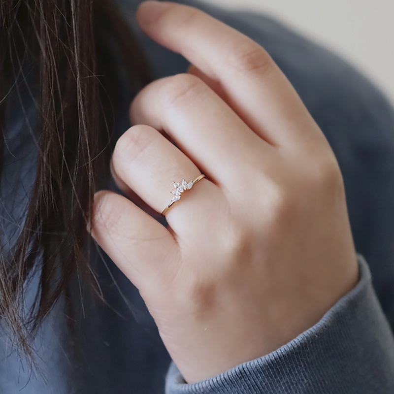 Cincin Bahan S925 Sterling Silver Lapis Emas Aksen Berlian Untuk Wanita