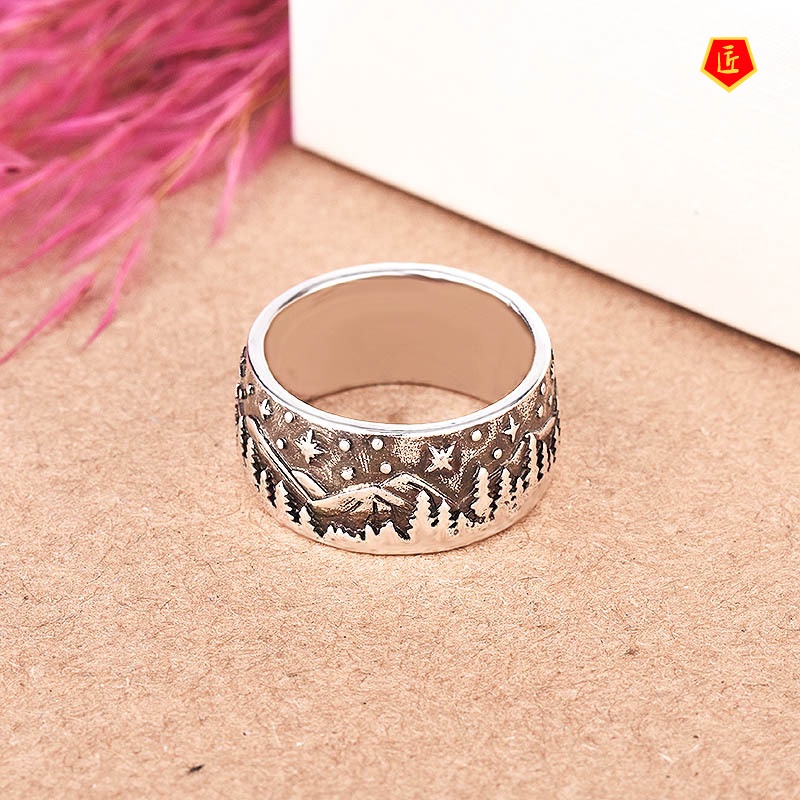 [Ready Stock]925 Retro Carved Loyal Wolf Inlaid Diamond Couple Ring