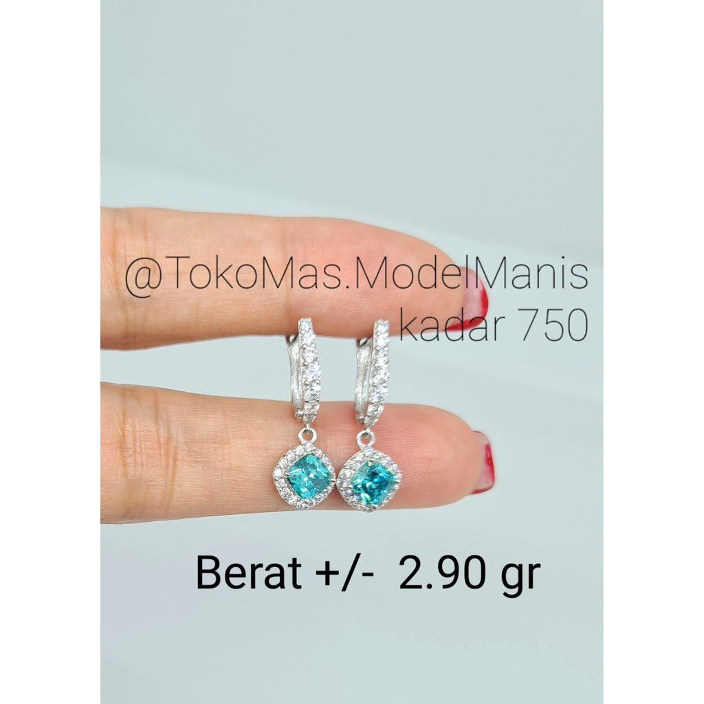 Anting jepit mata biru new collection emas putih 750 kadar 17 k
