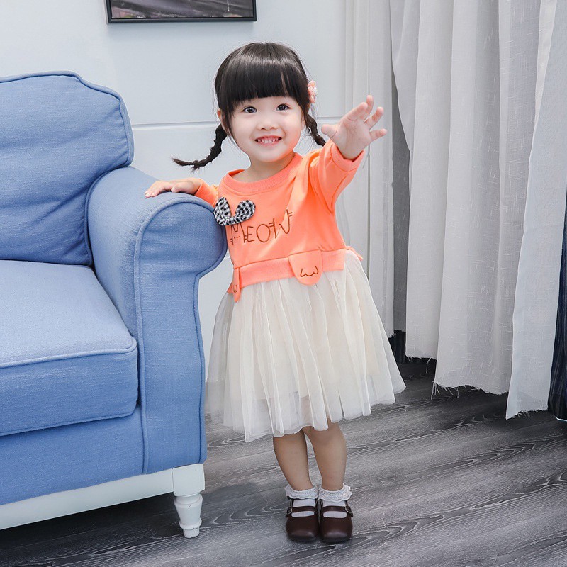 plazababyku DRESS IMPORT MEOW RIBBON EBV Baju Dress Anak Perempuan Import