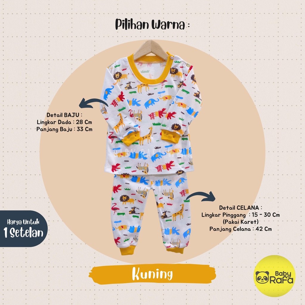 Setelan Piyama Baju Bayi Panjang 3 - 18 Bulan merk VIORI motif ANIMAL SAFARI, Bahan Double Knitted