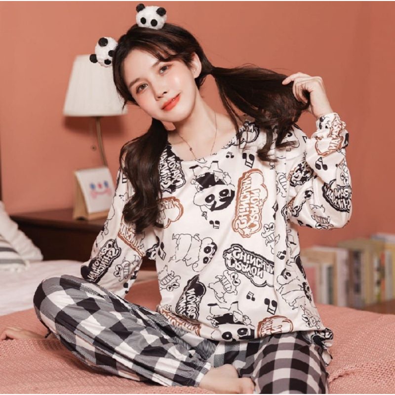 MDLV ~ Baju Tidur Set Shinchan Crayon PP Set Baju Tidur Dewasa Celana Panjang Fashion Wanita