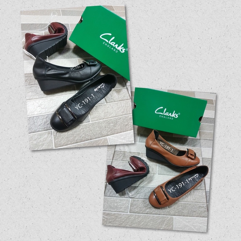 TERMURAH Sepatu Clarks YC-191-1 Belt Wedges / Clark / Wedge / Sepatu Kulit / Wedges Kulit / Leather