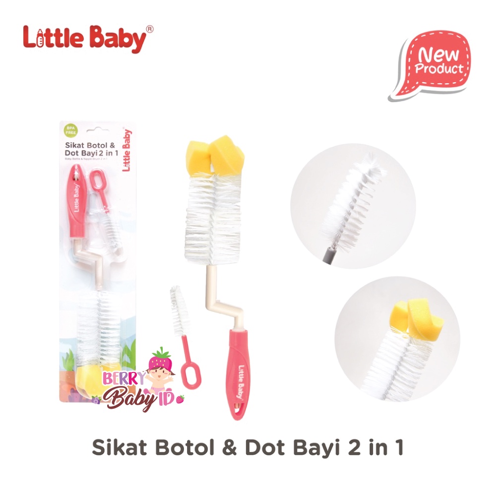 Little Baby 2-in-1 Sikat Botol &amp; Dot Bayi Bottle Nipple Brush Berry Mart
