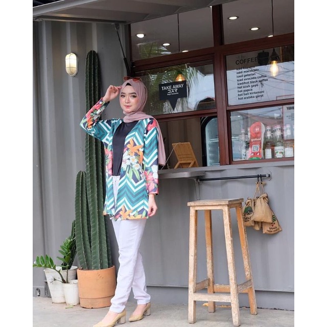 NEW Cardigan Scuba Premium Motif Bunga | Outer Long Cardi Hijab
