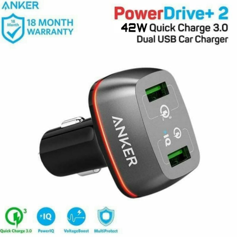 Saver Anker Power Drive+ 2 USB Car Charger 42W Quick Charge 3.0