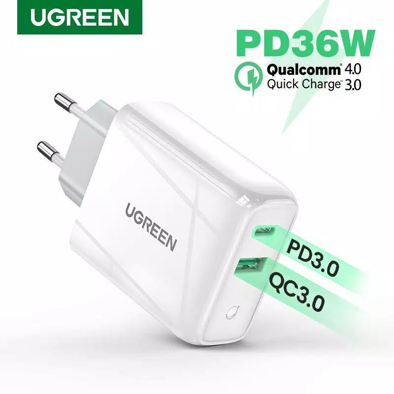 Ugreen 36W Dual USB Wall Charger PD QC 3.0 4.0 Quick Charge Power Delivery Fast Charging