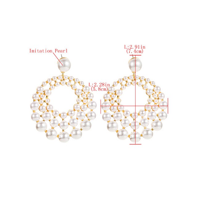 LRC Anting Tusuk Fashion Multi-layer Round Alloy Earrings With Pearls D86936