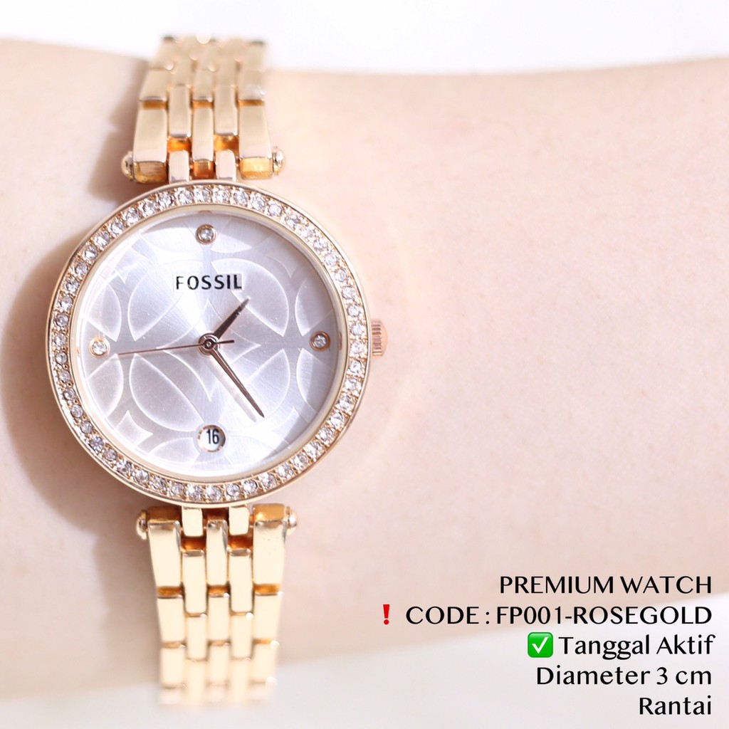 Jam tangan wanita pesta premium watch fashion tanggal aktif grosir ecer free baterai cadangan FP001