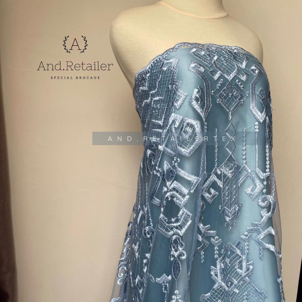 Bahan kebaya Tile Exclusive Maison design By Sapto warna baby Blue Full bordir