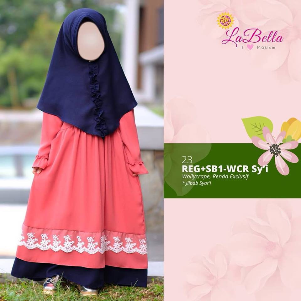 (2-10 tahun) WCR Syi 23 Baju Muslim Gamis Anak LaBella Wollycrape Syar'i Merah Bata
