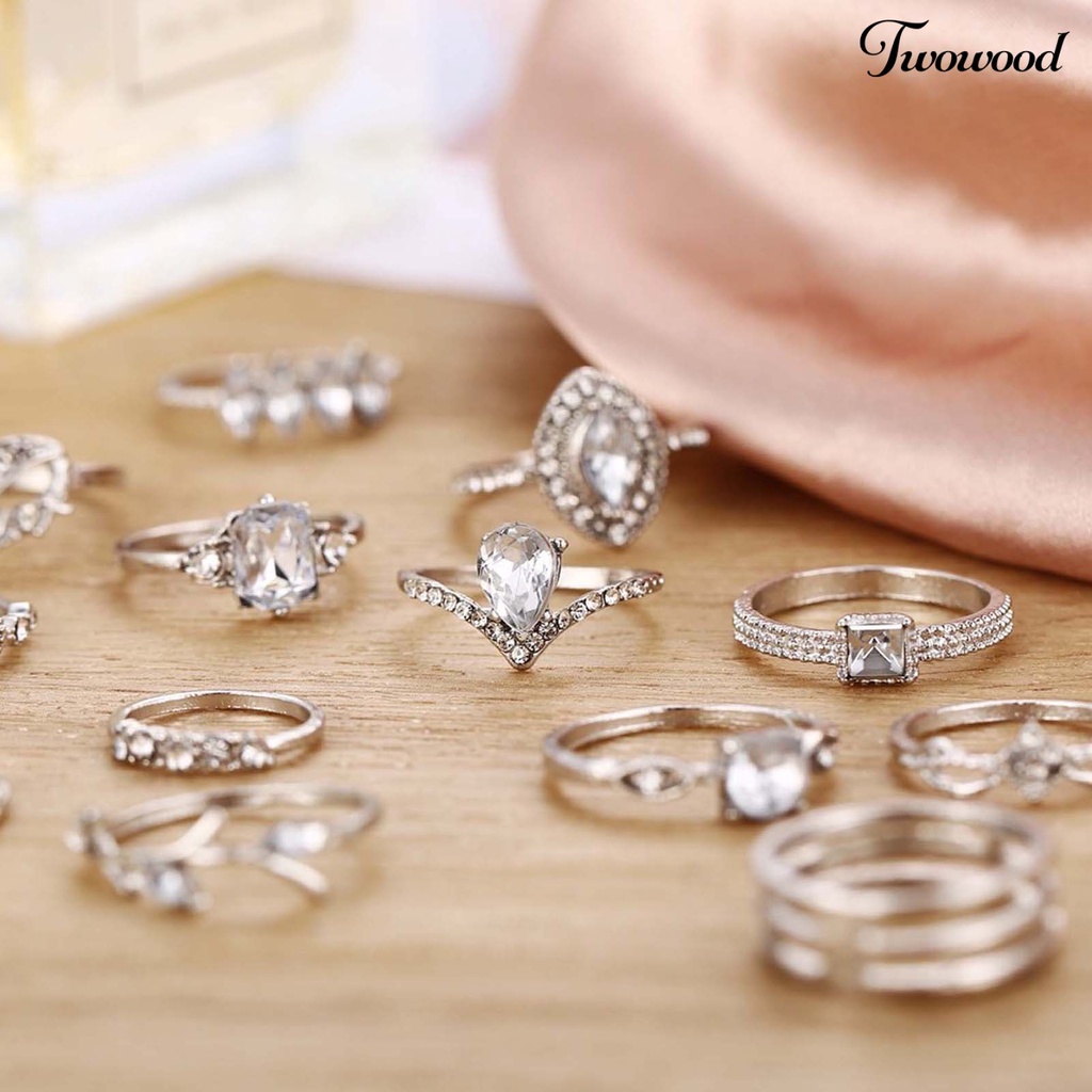 15pcs / Set Cincin Berlian Imitasi Bahan Alloy Untuk Harian