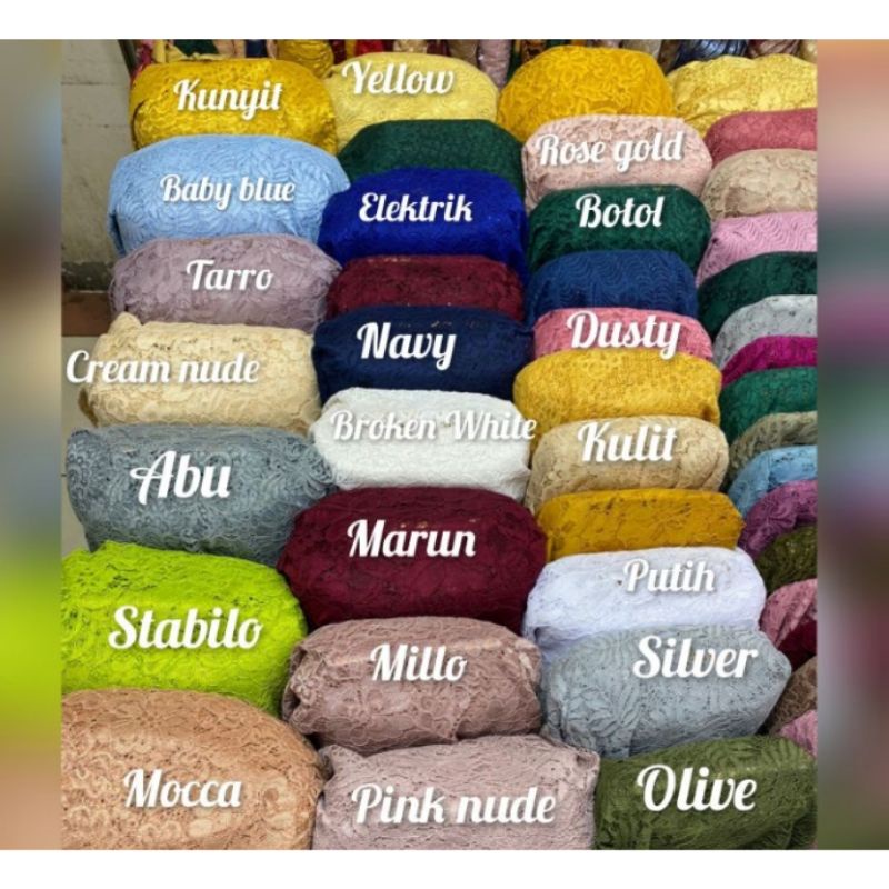 Bahan brukat. kain brokat. kain kebaya. brokat halus. brukat gliter/non gliter. brukat murah. kebaya