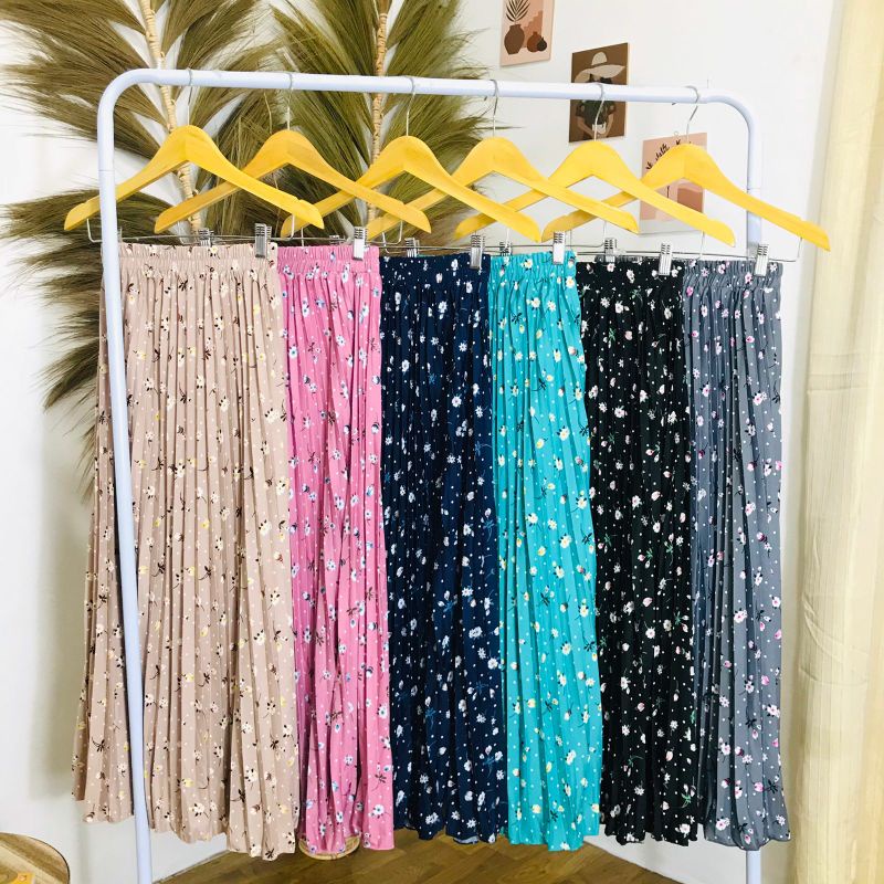 ROK PLISKET MOTIF BUNGA TULIP / ROK PLISKET PREMIUM / ROK WANITA ELEGAN MOTIF BUNGA TULIP