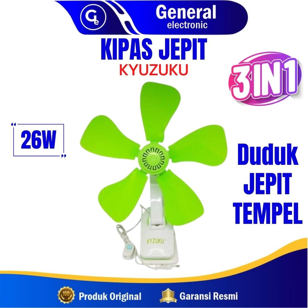 Kyzuku Mini fan 3 in 1 (duduk/jepit/dinding)/ Kipas Jepit Clip Kyzuku 16Watt / 17 Watt/ 18 Watt/ 26 Watt / 39 Watt